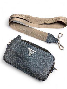 GUESS Logo-Print Crossbody Belt Bag in brown with Tan Strap